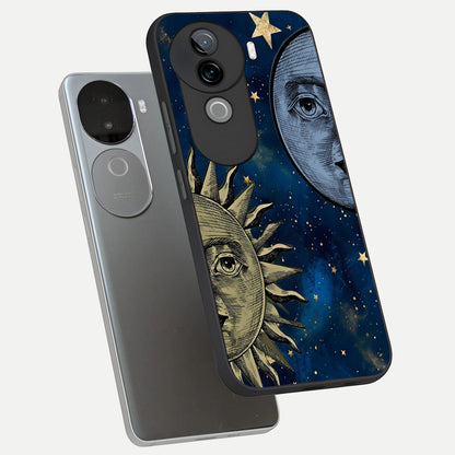  Celestial Moon With Sun phone case for iQOO Z9s showing premium glass back cover with detailed artwork
