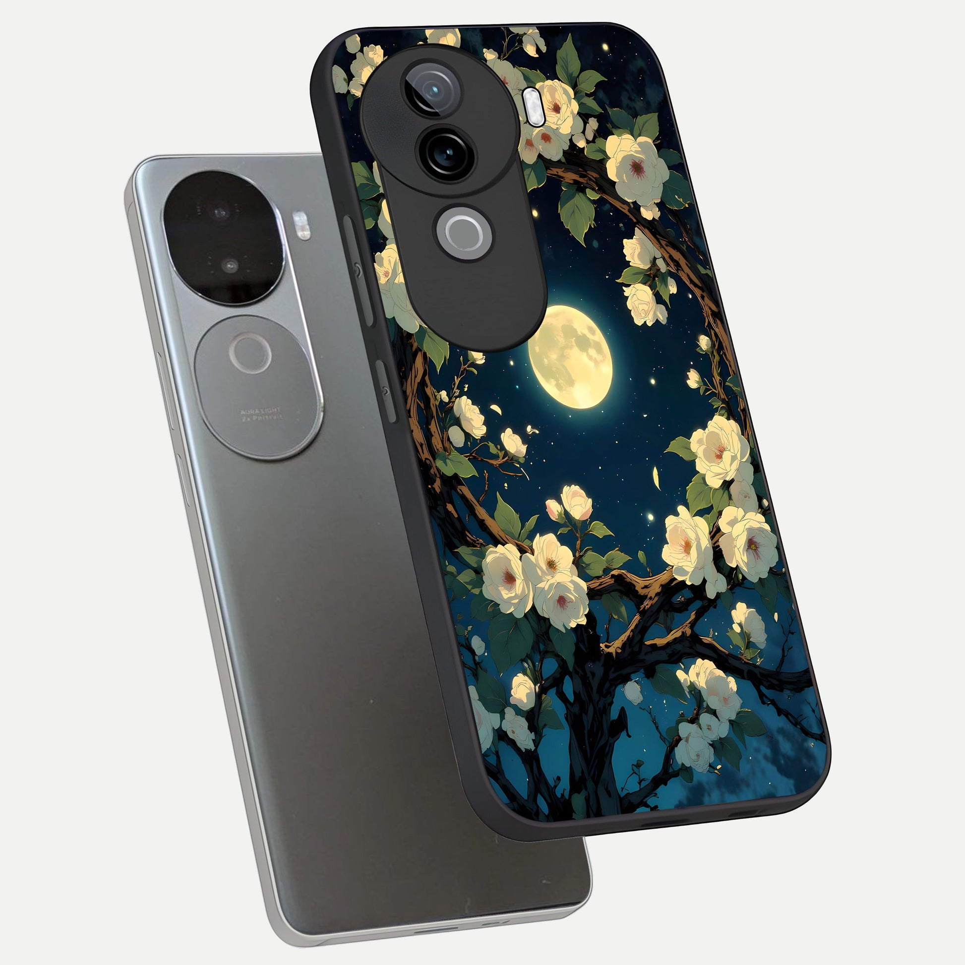  Celestial Moon And Flower phone case for iQOO Z9s showing premium glass back cover with detailed artwork
