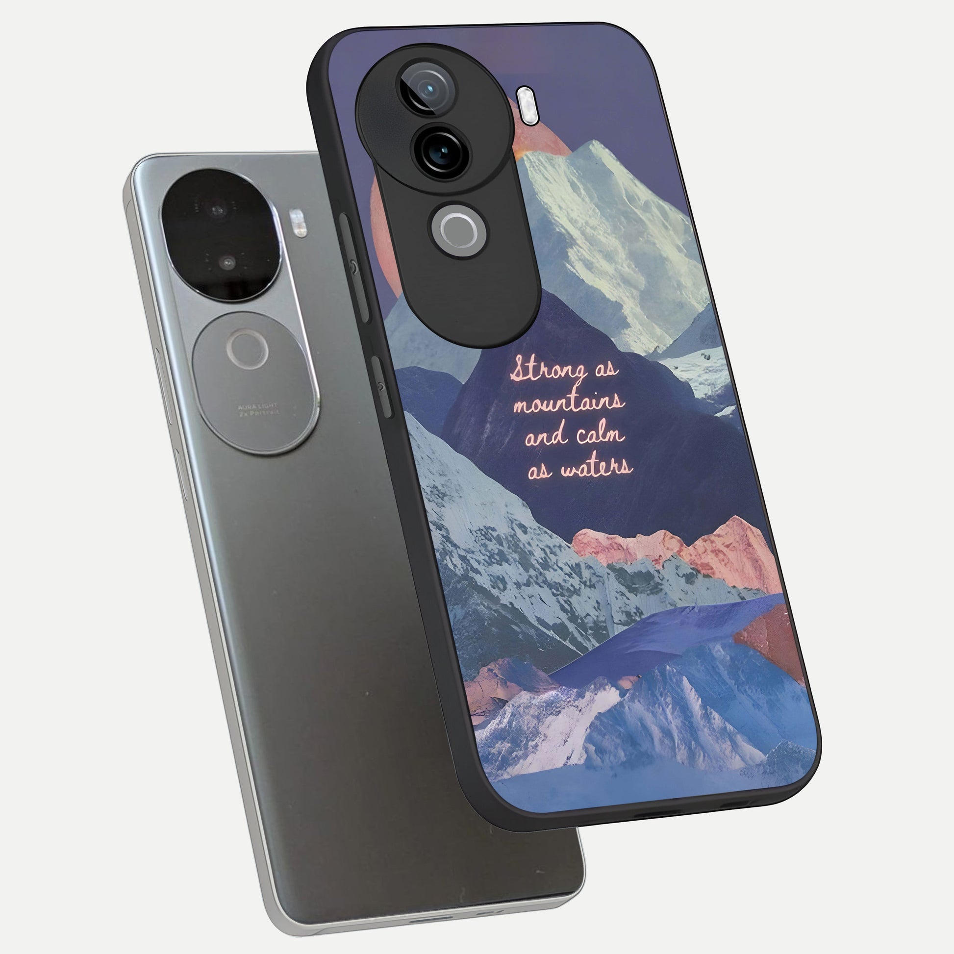  Celestial Mountain Calm phone case for iQOO Z9s showing premium glass back cover with detailed artwork