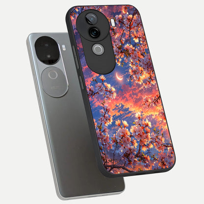  Celestial Sakura Sunset phone case for iQOO Z9s showing premium glass back cover with detailed artwork
