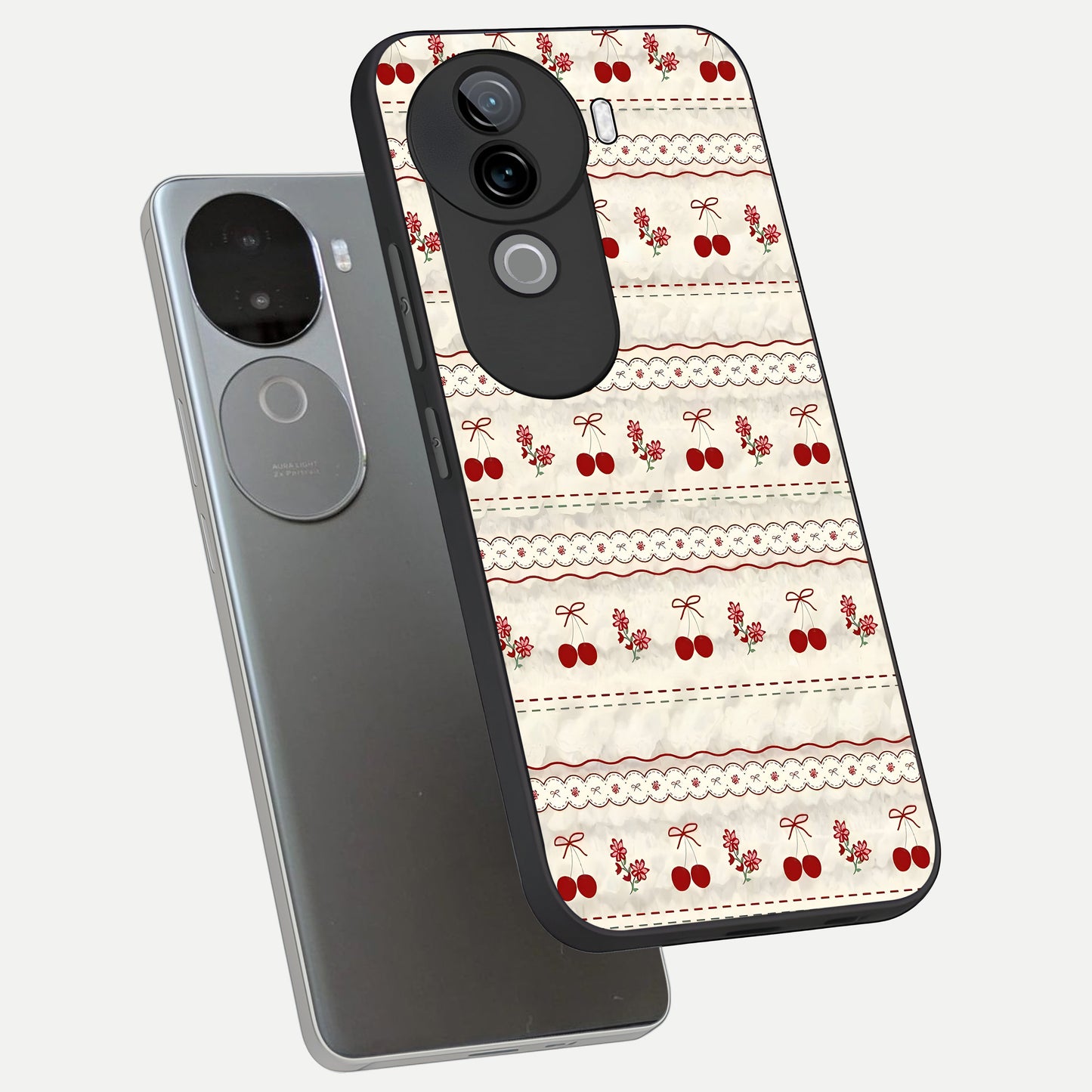 Cherry Bloom Charm phone case for iQOO Z9s showing premium glass back cover with detailed artwork