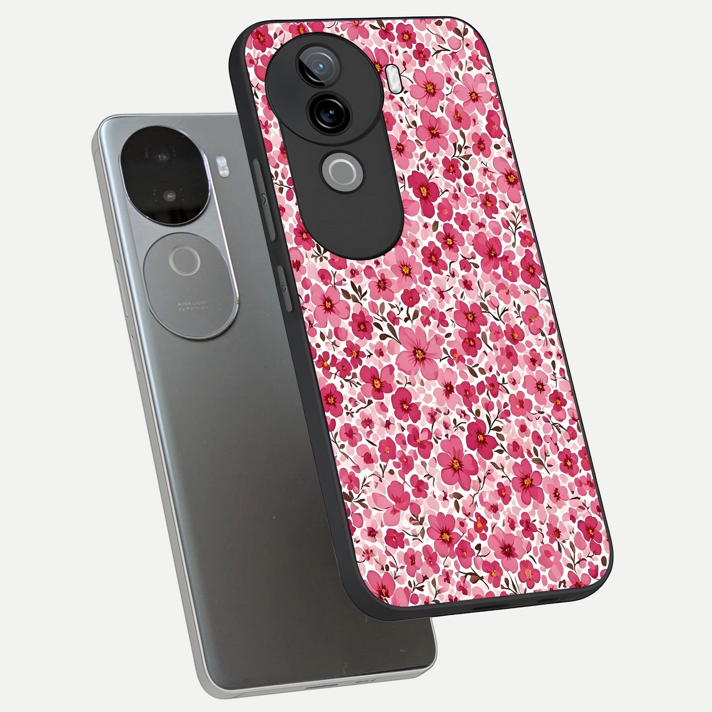  Cherry Blossom Charm phone case for iQOO Z9s showing premium glass back cover with detailed artwork