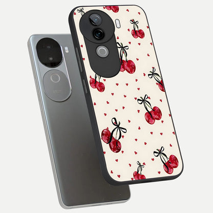  Cherry Heart Bow phone case for iQOO Z9s showing premium glass back cover with detailed artwork