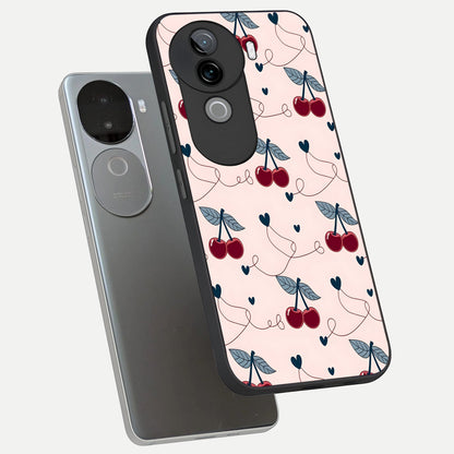  Cherry Heart Line phone case for iQOO Z9s showing premium glass back cover with detailed artwork