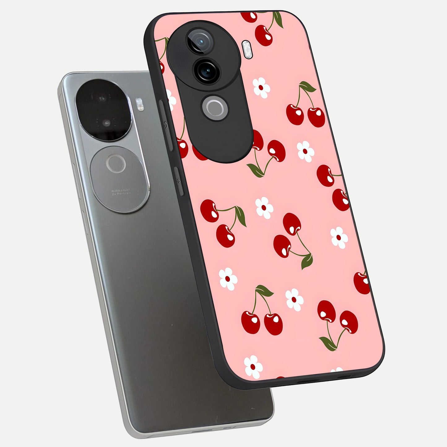  Cherry Love Mood phone case for iQOO Z9s showing premium glass back cover with detailed artwork