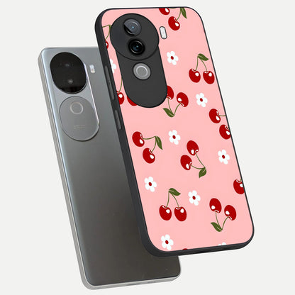  Cherry Love Mood phone case for iQOO Z9s showing premium glass back cover with detailed artwork