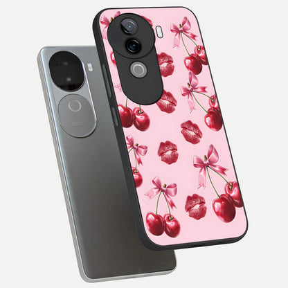  Cherry With Lips phone case for iQOO Z9s showing premium glass back cover with detailed artwork