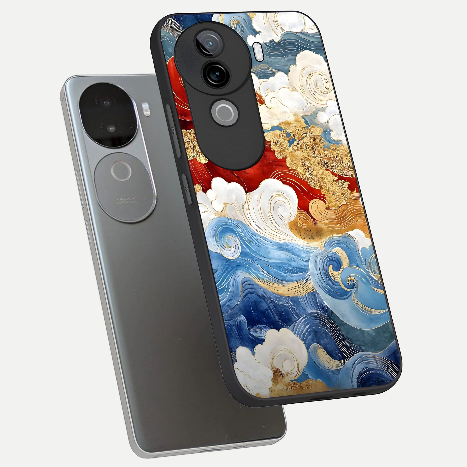  Colored Waves phone case for iQOO Z9s showing premium glass back cover with detailed artwork