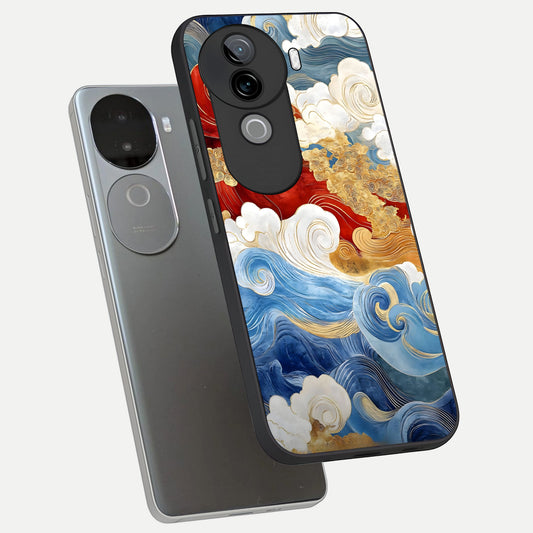  Colored Waves phone case for iQOO Z9s showing premium glass back cover with detailed artwork