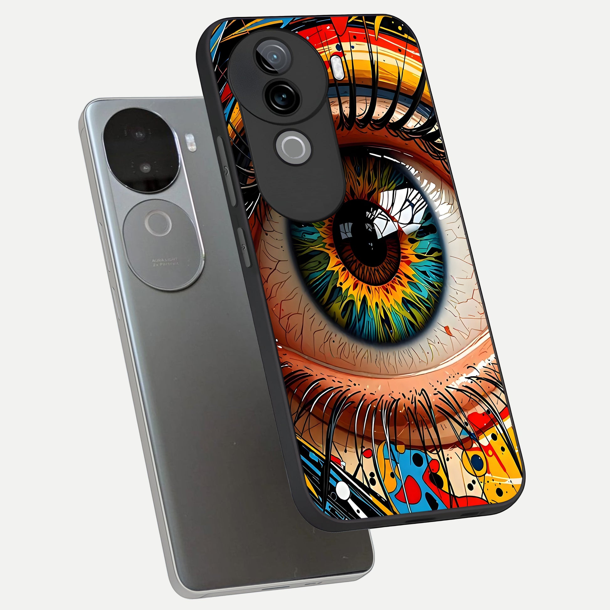  Colorful Eye phone case for iQOO Z9s showing premium glass back cover with detailed artwork