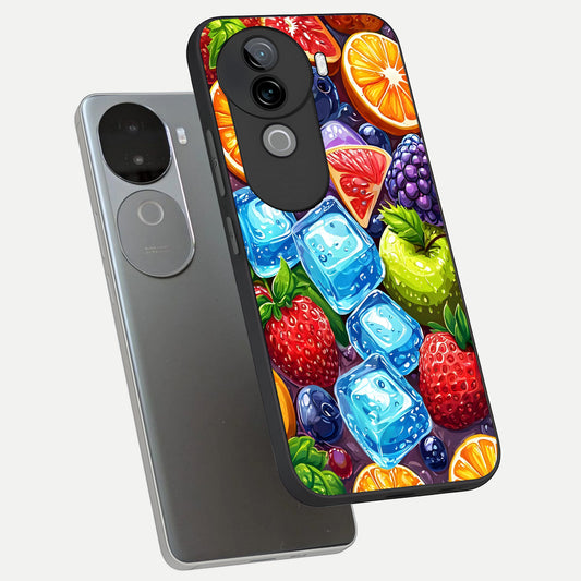  Colorful Fruits with Ice phone case for iQOO Z9s showing premium glass back cover with detailed artwork