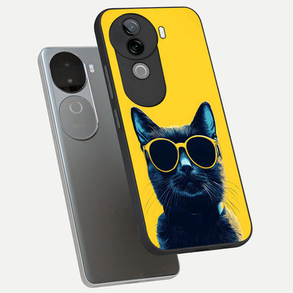  Cool Cat Vibes phone case for iQOO Z9s showing premium glass back cover with detailed artwork