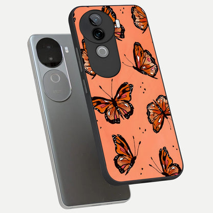  Coral Wing Butterfly phone case for iQOO Z9s showing premium glass back cover with detailed artwork