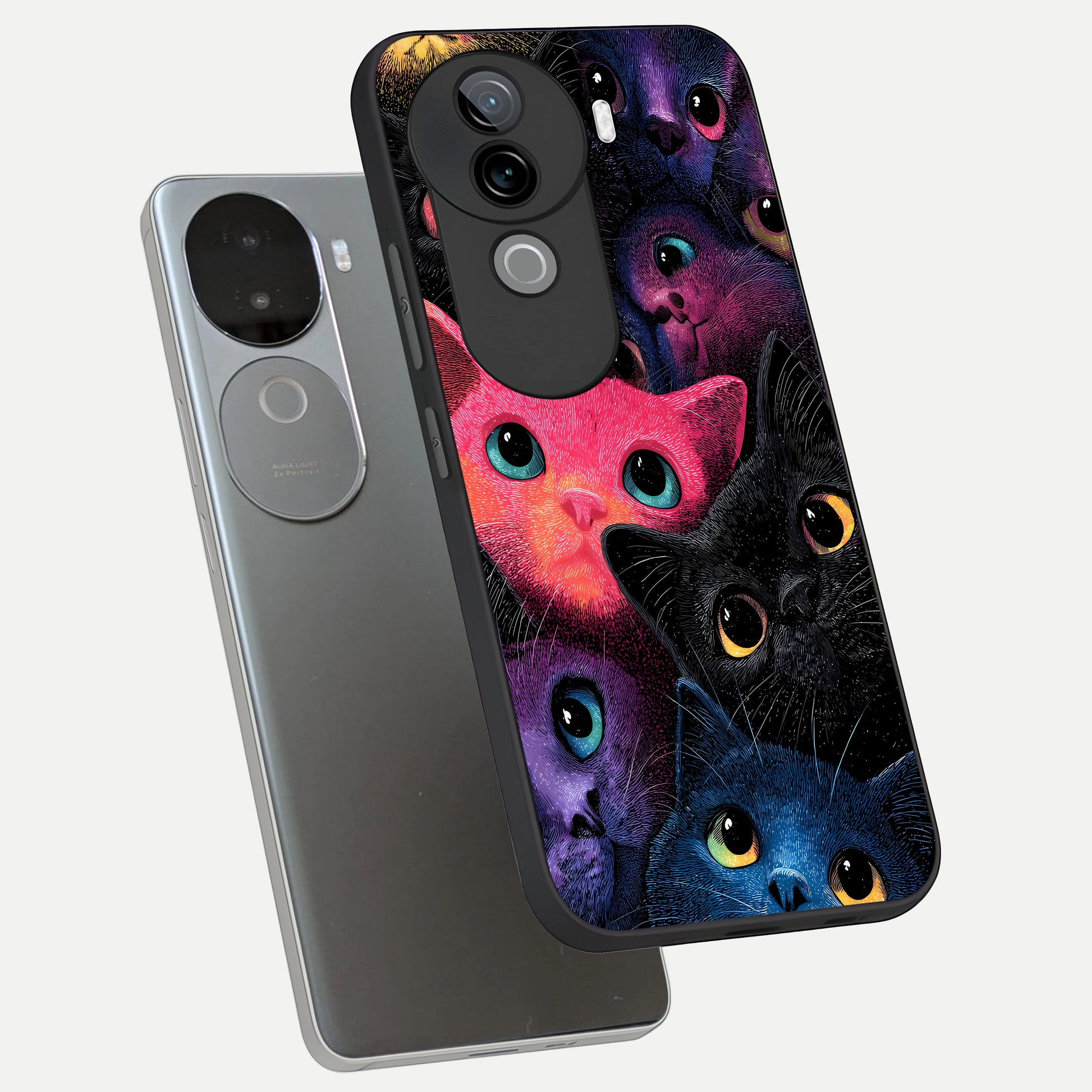  Cosmic Cats Dreams phone case for iQOO Z9s showing premium glass back cover with detailed artwork