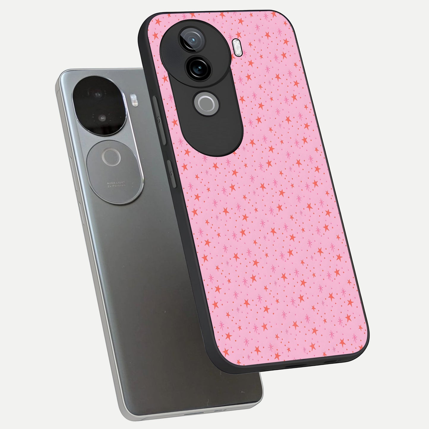  Cosmic Pink Sparkle phone case for iQOO Z9s showing premium glass back cover with detailed artwork