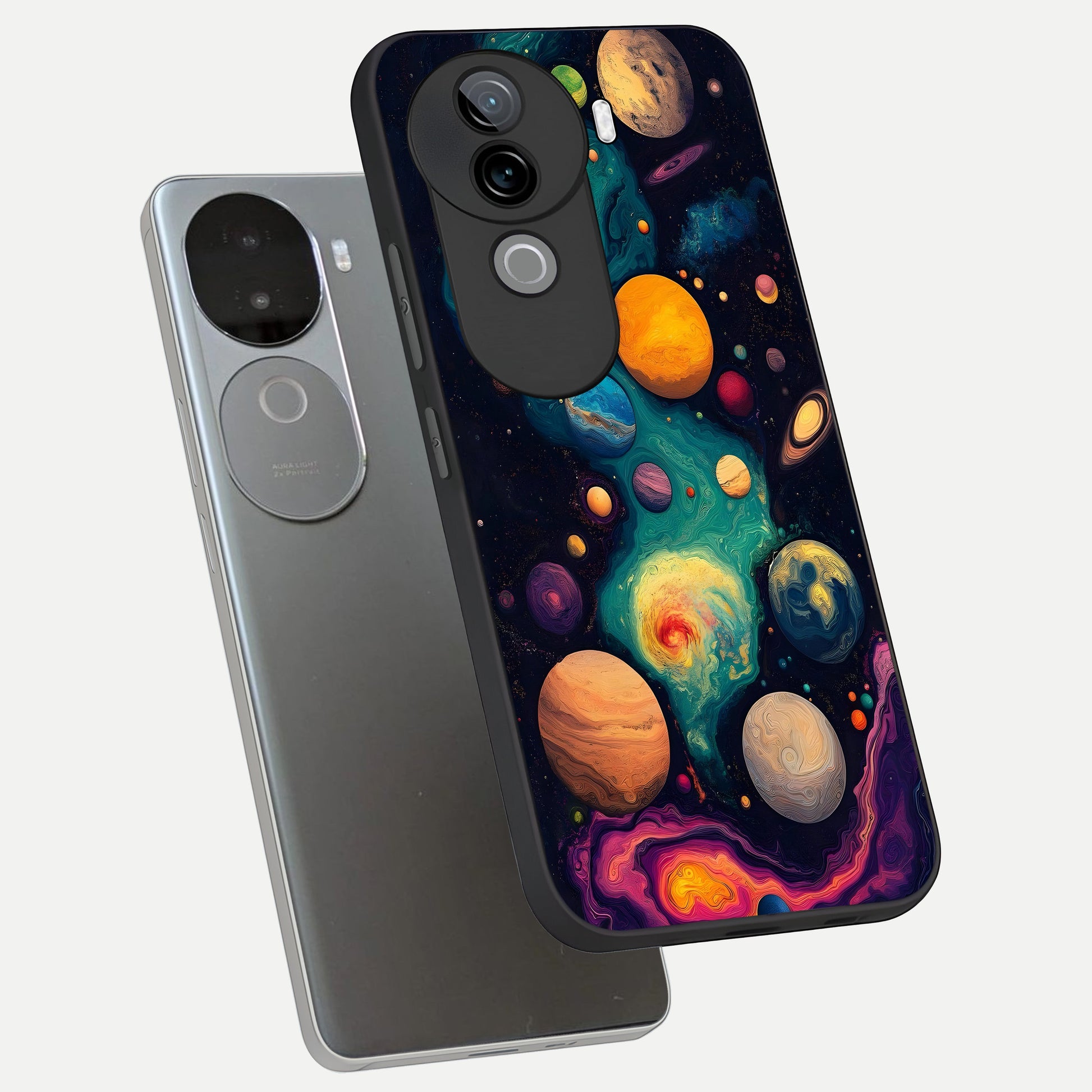  Cosmic Planet Journey phone case for iQOO Z9s showing premium glass back cover with detailed artwork