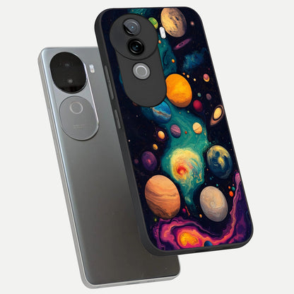  Cosmic Planet Journey phone case for iQOO Z9s showing premium glass back cover with detailed artwork