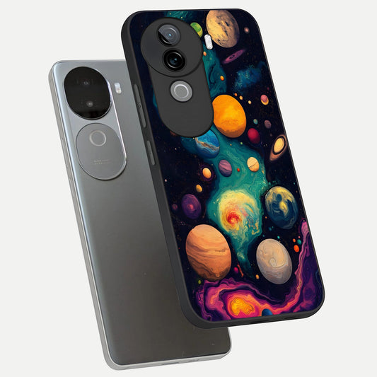  Cosmic Planet Journey phone case for iQOO Z9s showing premium glass back cover with detailed artwork