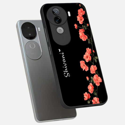  Crimson Bloom Grace Custom Name phone case for iQOO Z9s showing premium glass back cover with detailed artwork