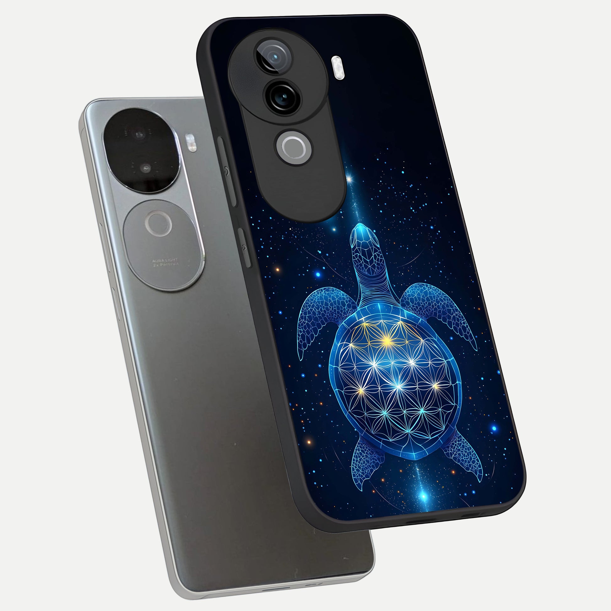 Crimson Blue Turtle phone case for iQOO Z9s showing premium glass back cover with detailed artwork