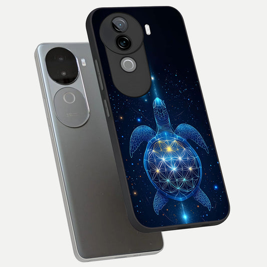 Crimson Blue Turtle phone case for iQOO Z9s showing premium glass back cover with detailed artwork