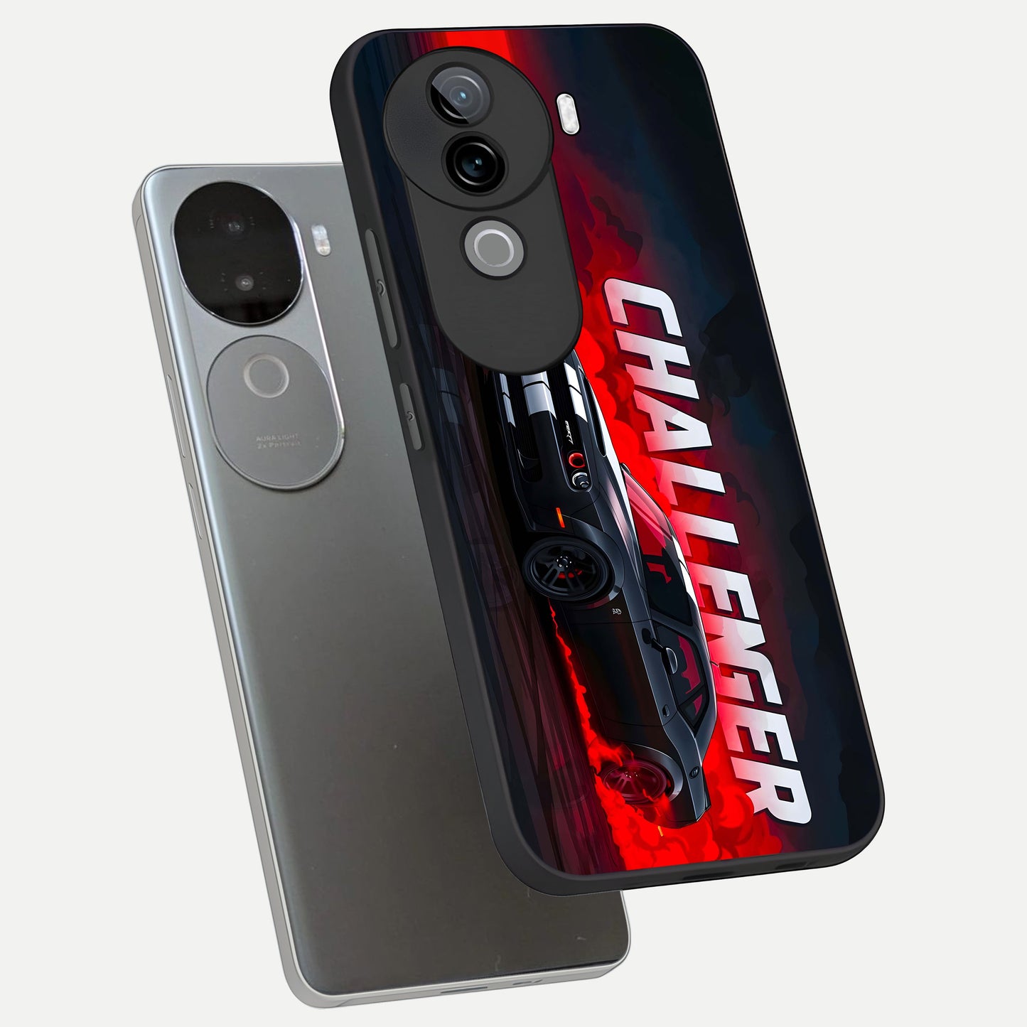  Crimson Challenger Fury phone case for iQOO Z9s showing premium glass back cover with detailed artwork