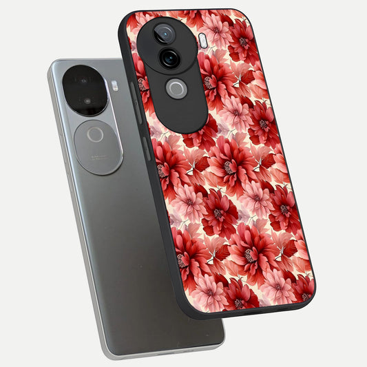  Crimson Love Petals phone case for iQOO Z9s showing premium glass back cover with detailed artwork