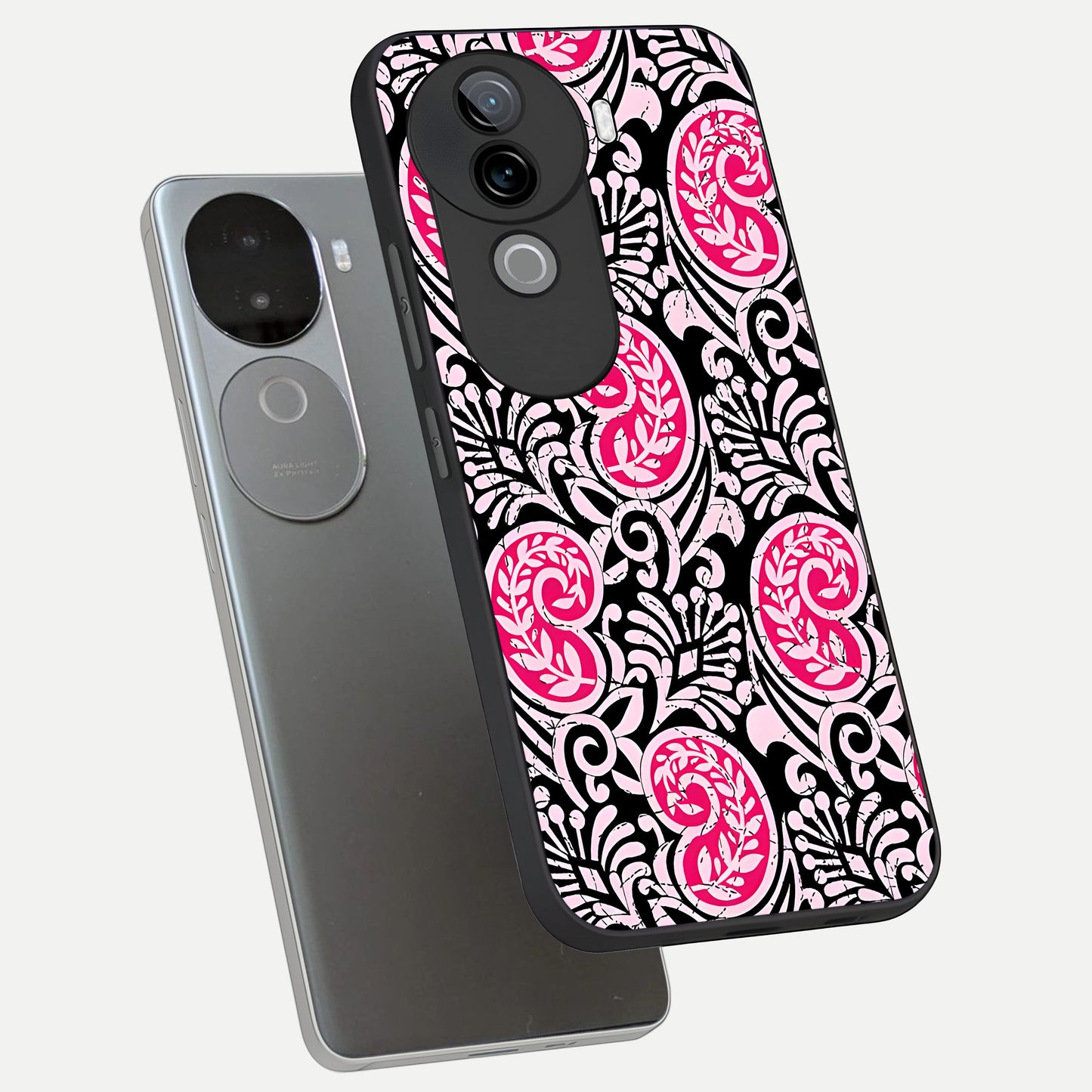  Crimson Paisley Charm phone case for iQOO Z9s showing premium glass back cover with detailed artwork