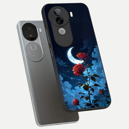  Crimson Rose Moon phone case for iQOO Z9s showing premium glass back cover with detailed artwork