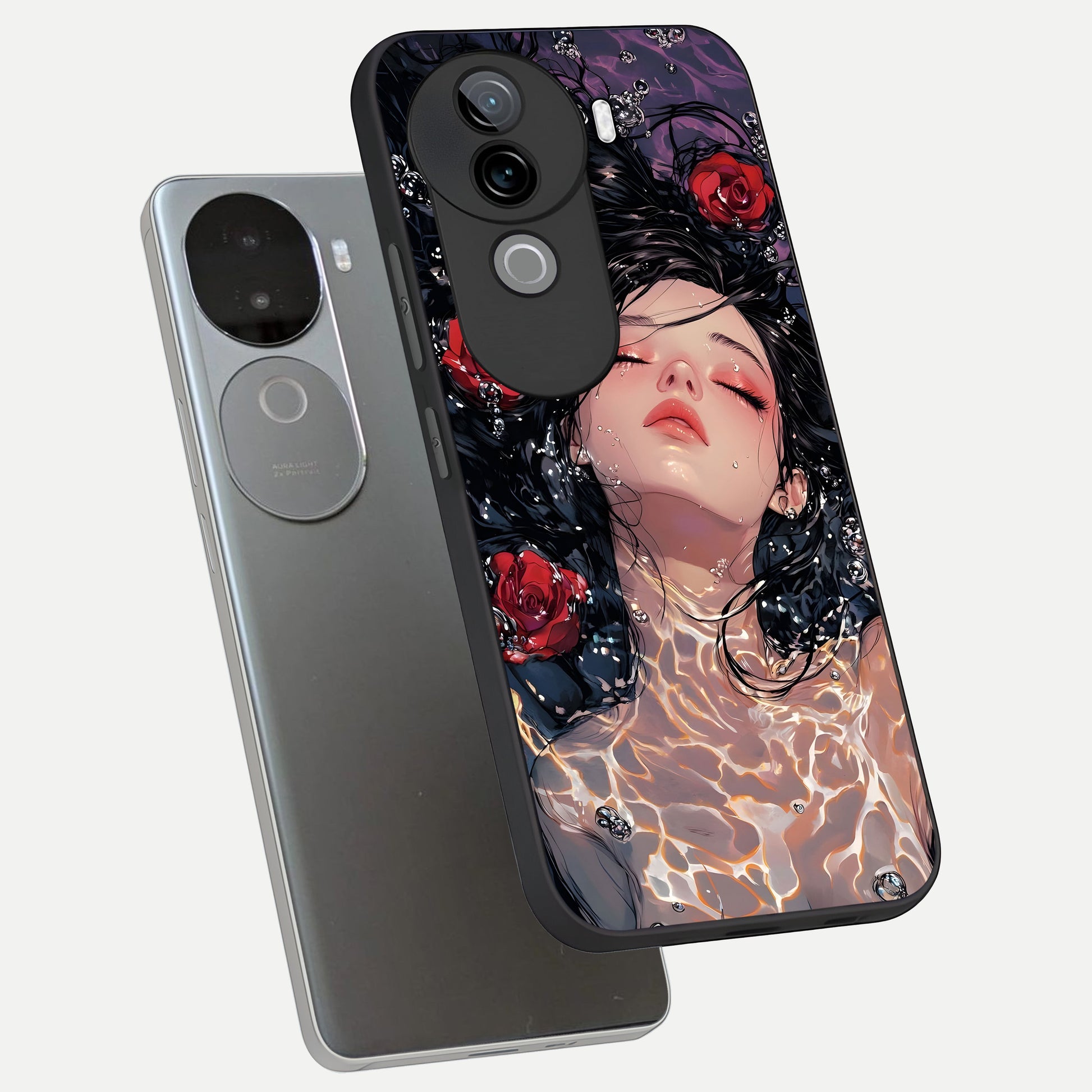  Crimson Rose Serenity phone case for iQOO Z9s showing premium glass back cover with detailed artwork