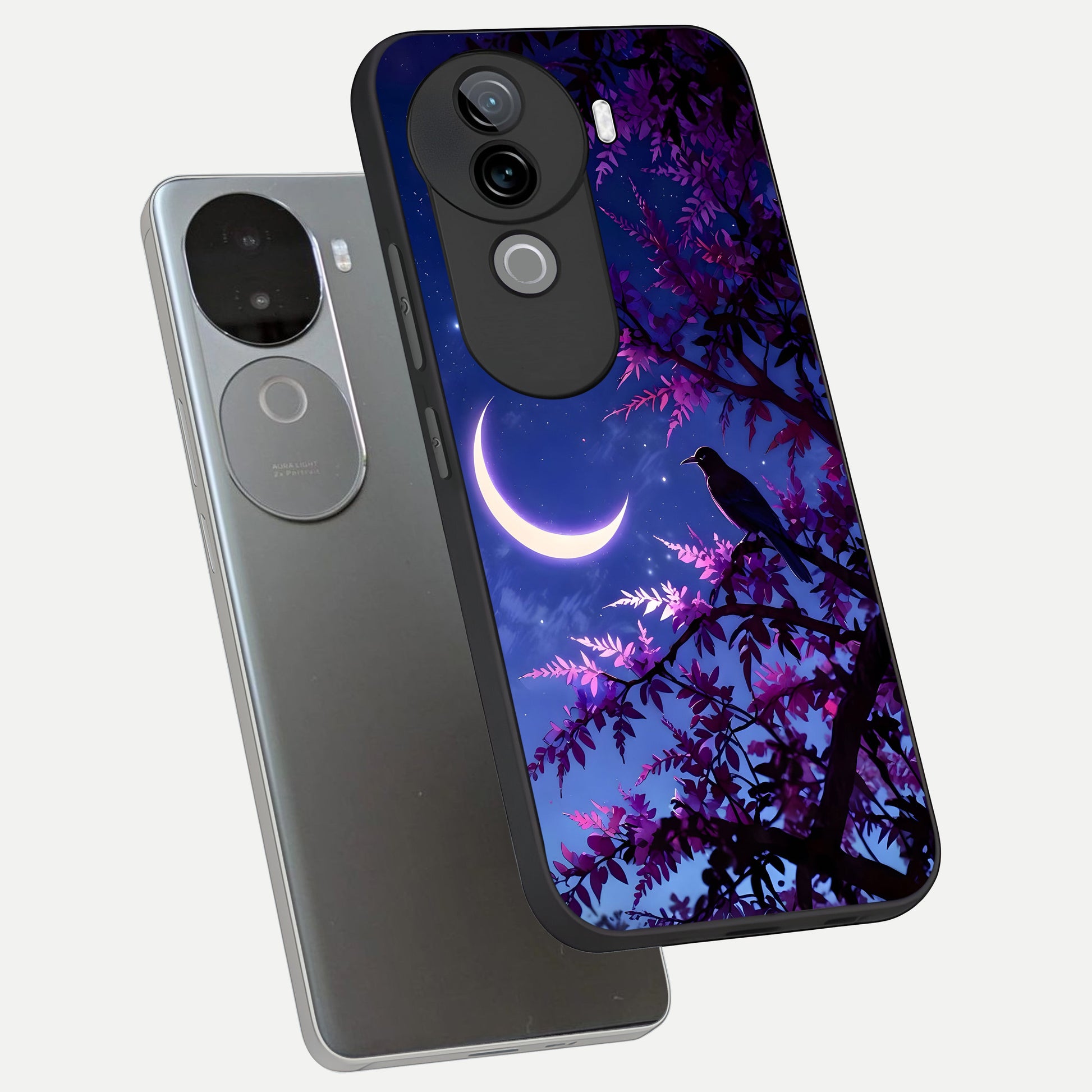  Crow And Moon Scenery phone case for iQOO Z9s showing premium glass back cover with detailed artwork