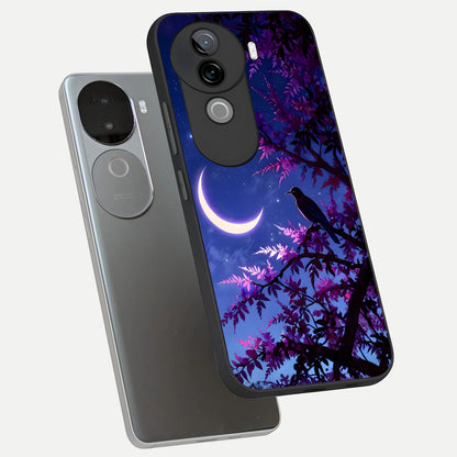  Crow And Moon Scenery phone case for iQOO Z9s showing premium glass back cover with detailed artwork