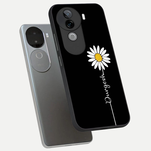  Custom Name White Flower phone case for iQOO Z9s showing premium glass back cover with detailed artwork