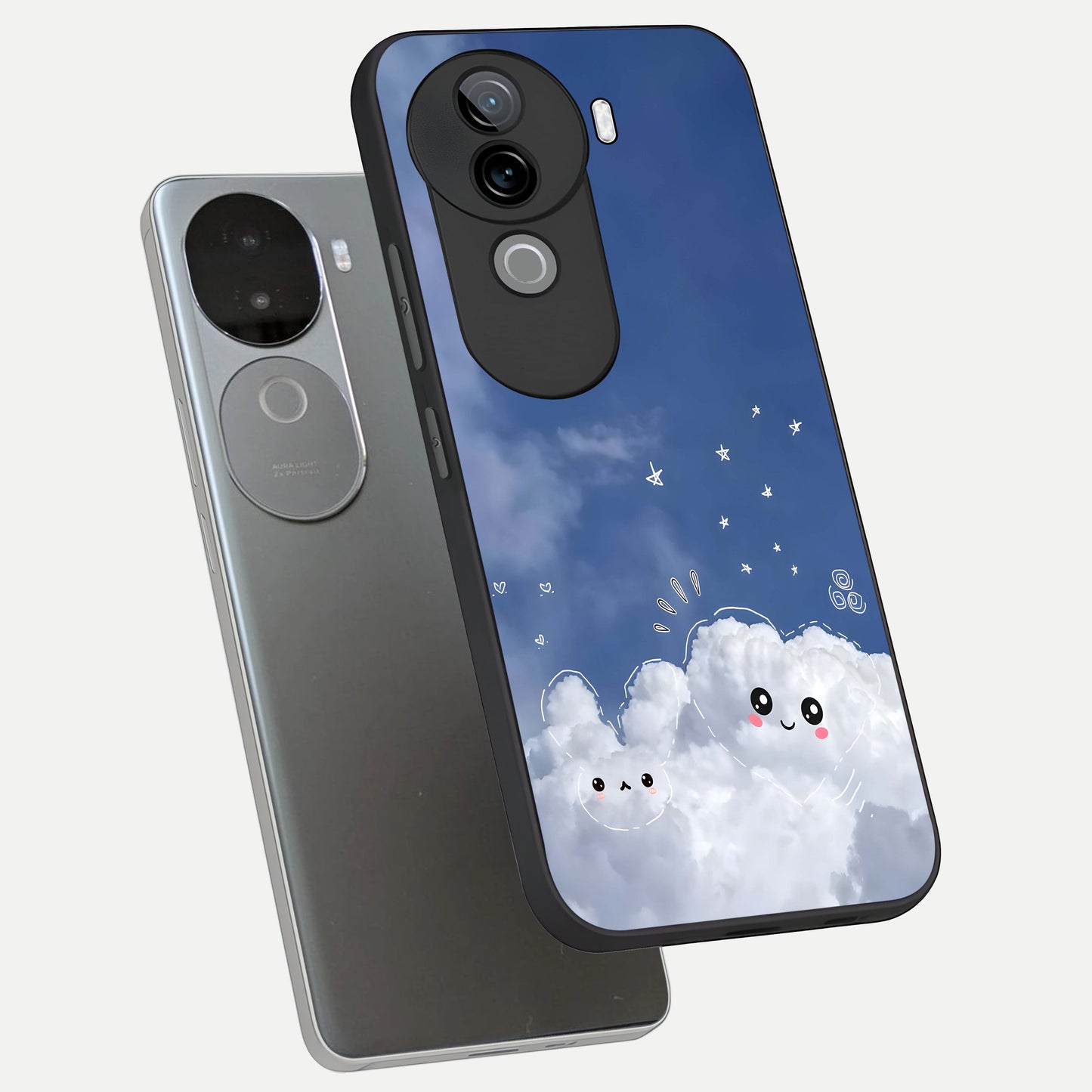  Cute Blossom Cloud phone case for iQOO Z9s showing premium glass back cover with detailed artwork