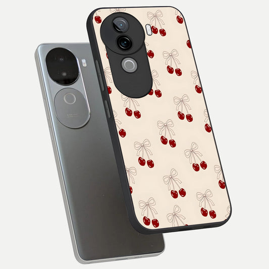  Cute Cherry Pattern phone case for iQOO Z9s showing premium glass back cover with detailed artwork