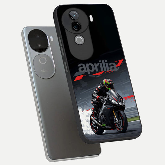  Dark Aprilla phone case for iQOO Z9s showing premium glass back cover with detailed artwork