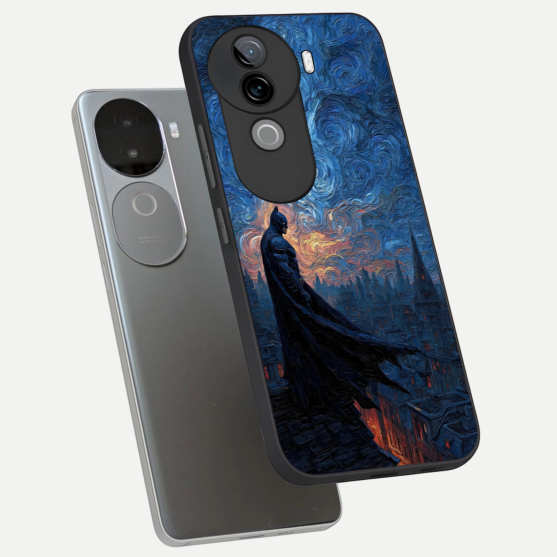  Dark Knight Dusk phone case for iQOO Z9s showing premium glass back cover with detailed artwork