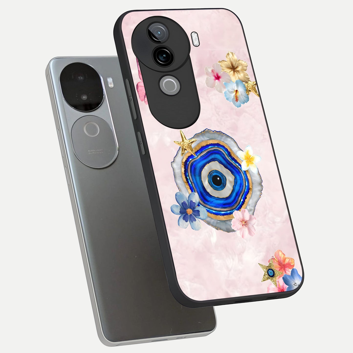  Divine Aura Bloom phone case for iQOO Z9s showing premium glass back cover with detailed artwork
