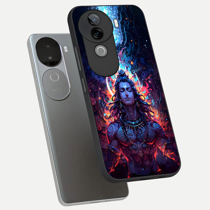  Divine Fire Shiv phone case for iQOO Z9s showing premium glass back cover with detailed artwork
