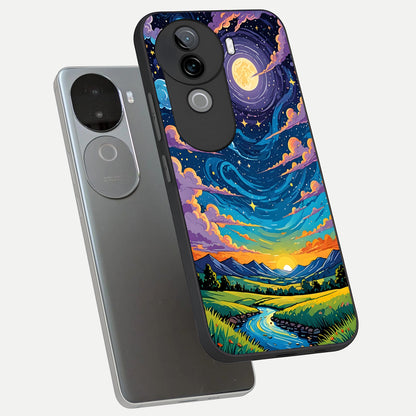  Dreamy Night Landscape phone case for iQOO Z9s showing premium glass back cover with detailed artwork