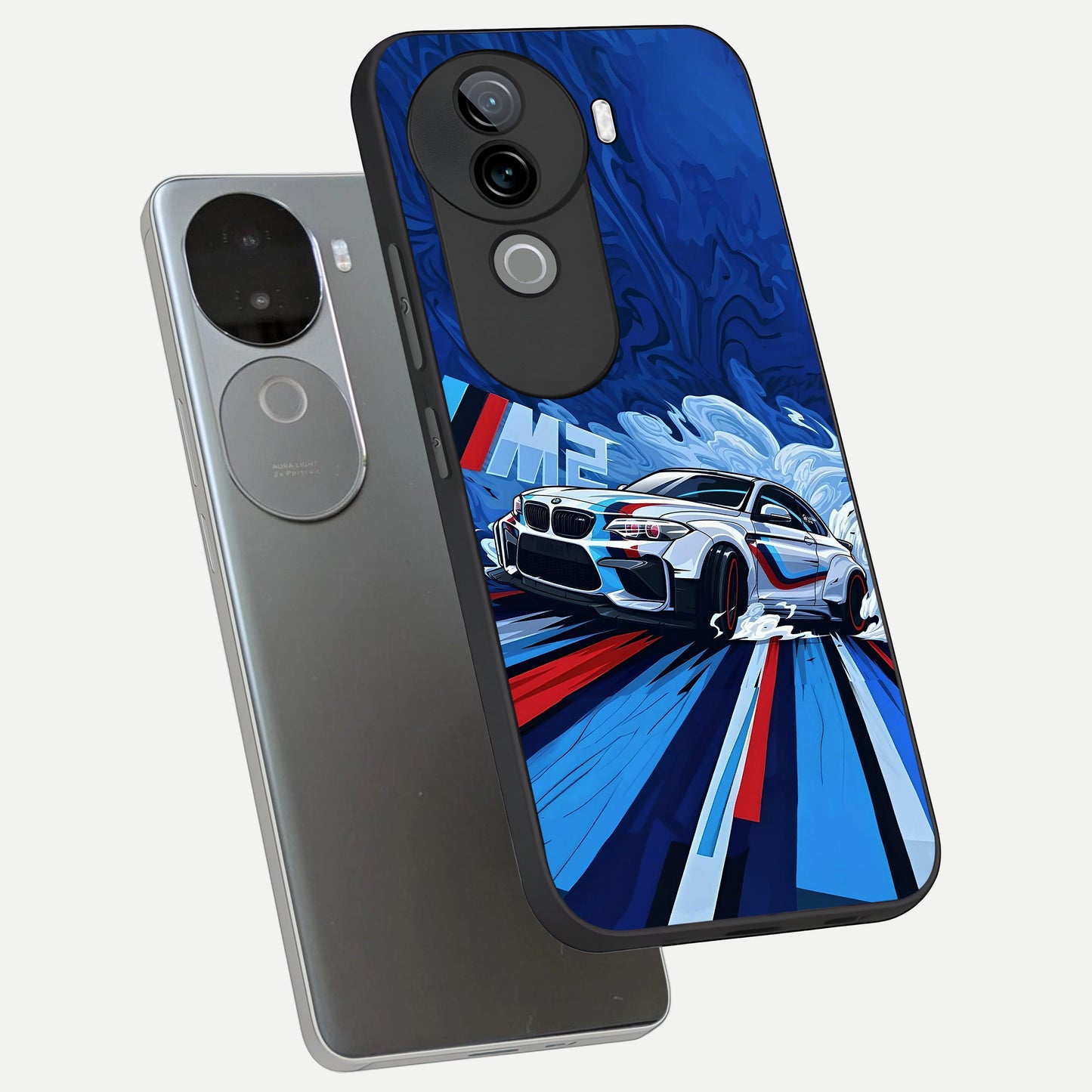  Drift Power Rush phone case for iQOO Z9s showing premium glass back cover with detailed artwork