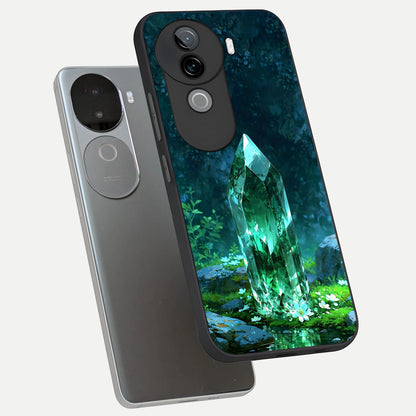  Emerald Light Crystal phone case for iQOO Z9s showing premium glass back cover with detailed artwork