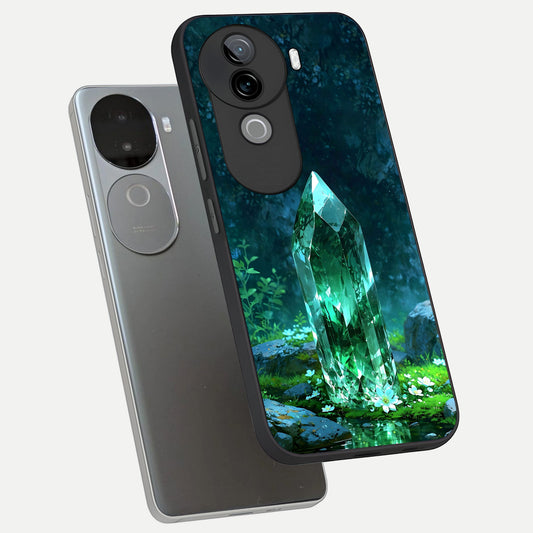  Emerald Light Crystal phone case for iQOO Z9s showing premium glass back cover with detailed artwork