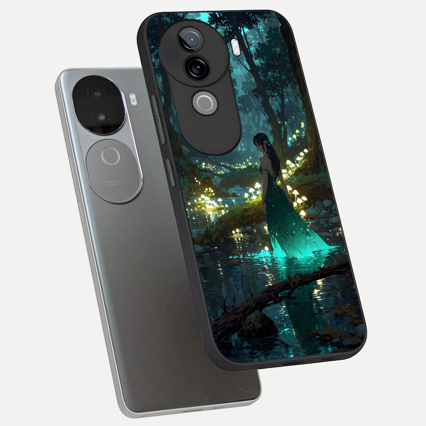  Enchanted Forest Glow phone case for iQOO Z9s showing premium glass back cover with detailed artwork