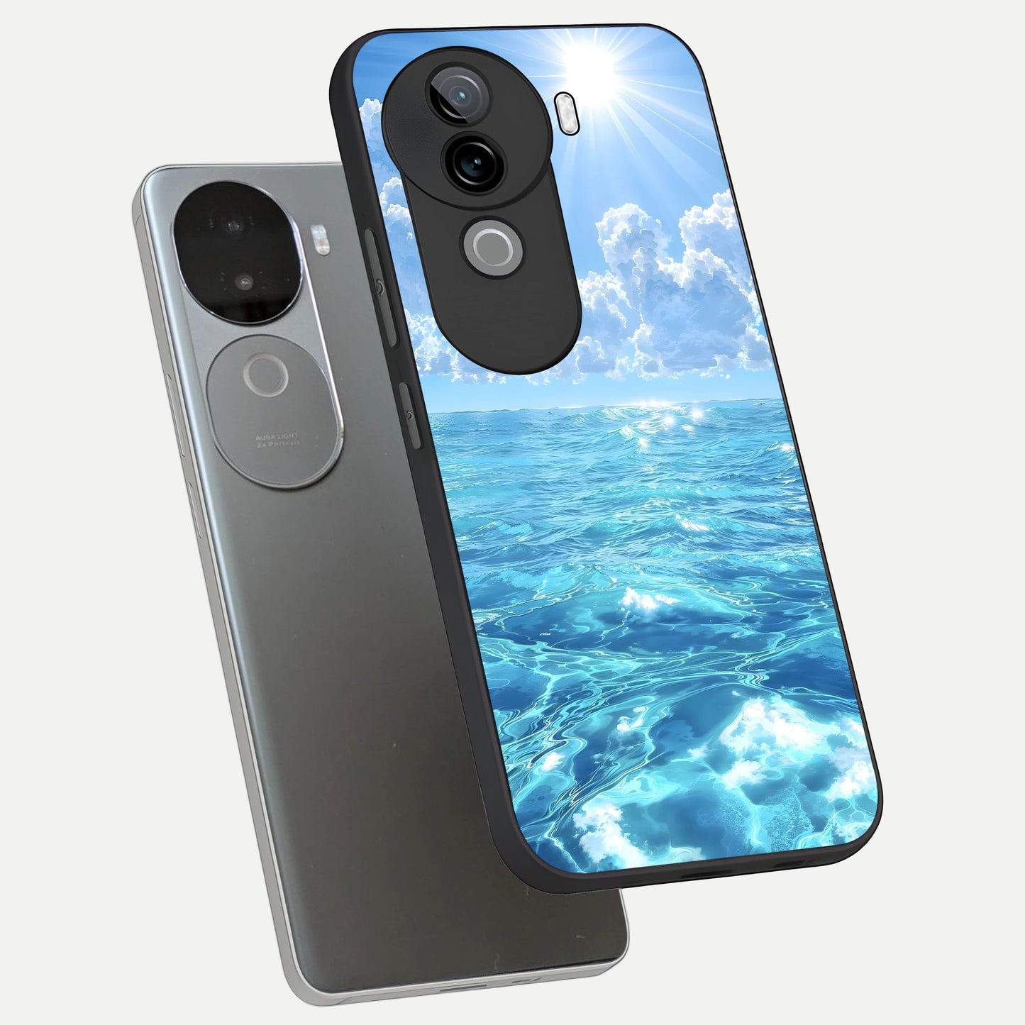  Endless Ocean Horizon phone case for iQOO Z9s showing premium glass back cover with detailed artwork