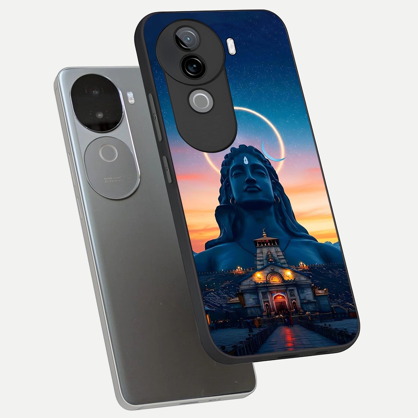  Eternal Shiva Aura phone case for iQOO Z9s showing premium glass back cover with detailed artwork