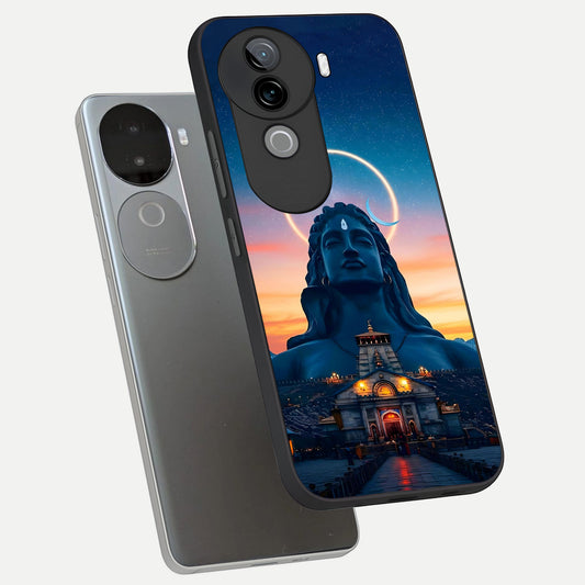  Eternal Shiva Aura phone case for iQOO Z9s showing premium glass back cover with detailed artwork