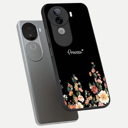  Floral Design Personalized Custom Name phone case for iQOO Z9s showing premium glass back cover with detailed artwork
