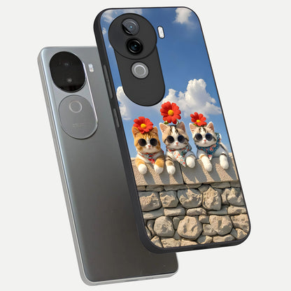  Floral Kitty Squad phone case for iQOO Z9s showing premium glass back cover with detailed artwork