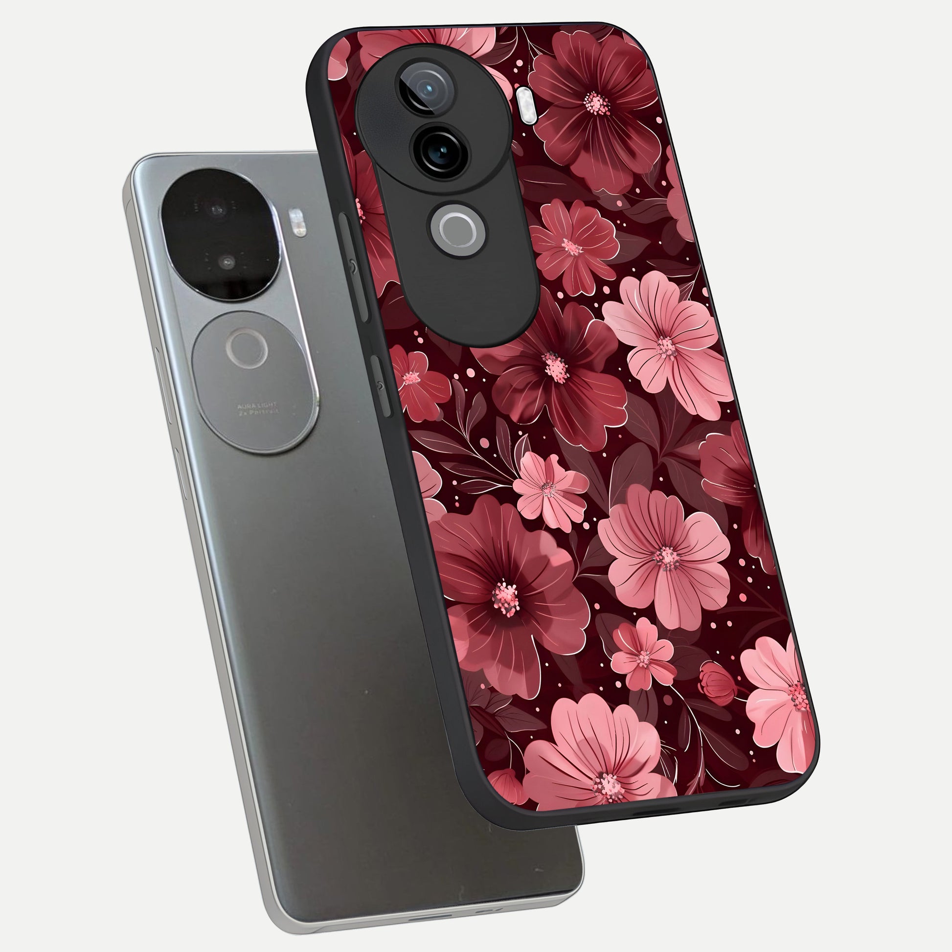  Flower Blush Bloom phone case for iQOO Z9s showing premium glass back cover with detailed artwork
